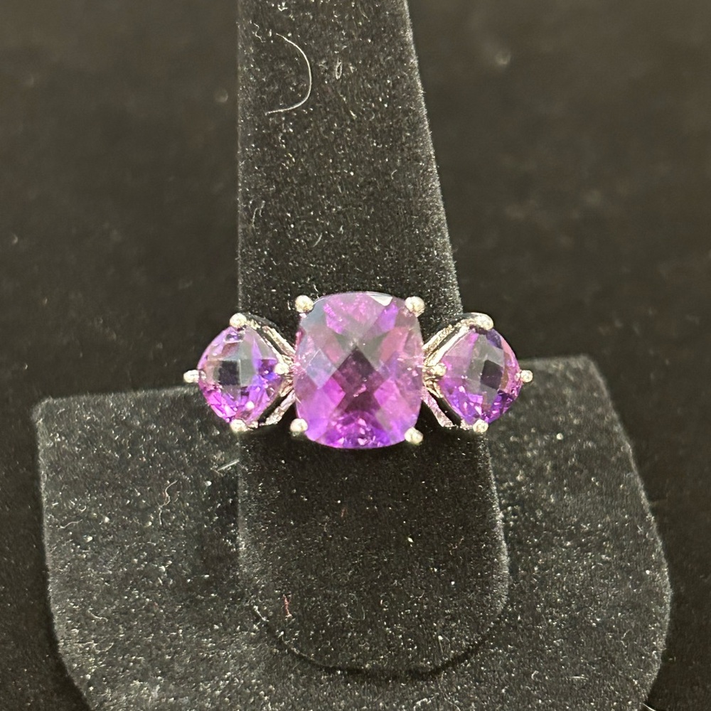 JTV Three-Stone Amethyst Ring - Sz 10